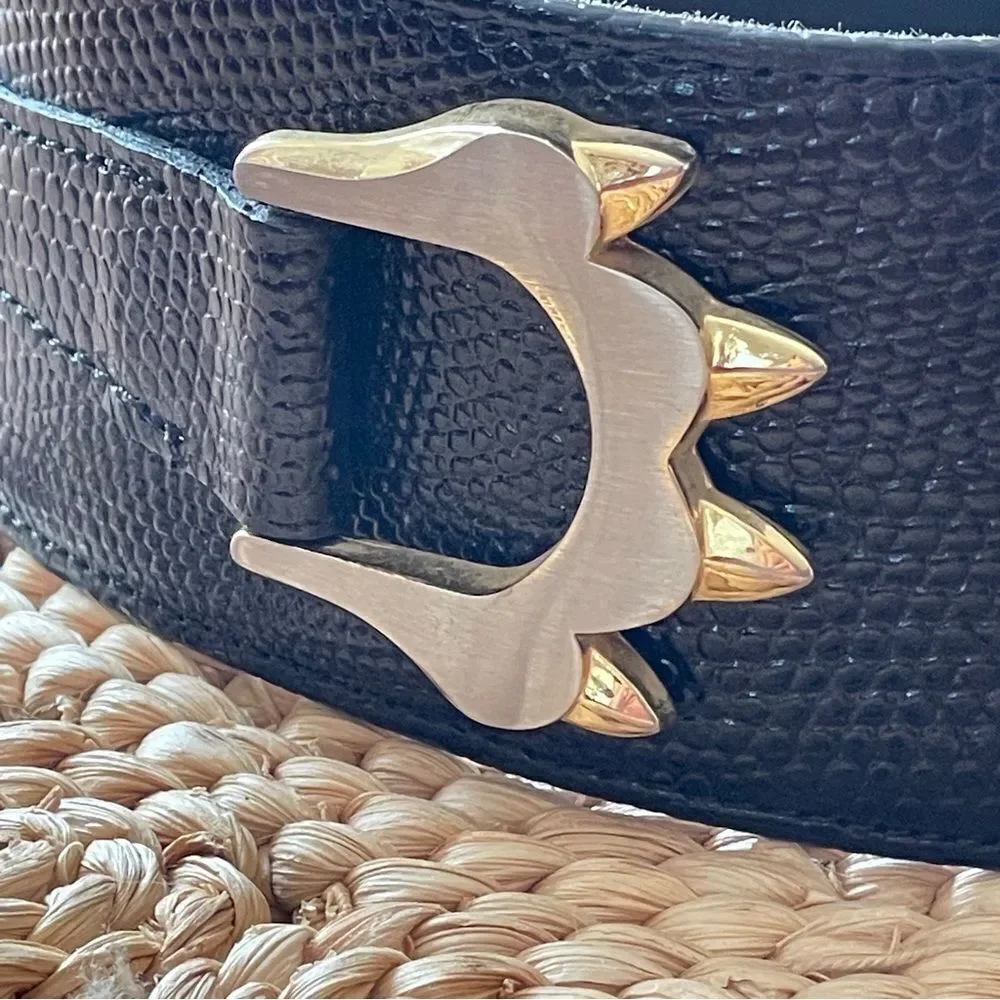 Bon Soir Made In France Belt Black with Large Silver and Gold Claw Buckle Large